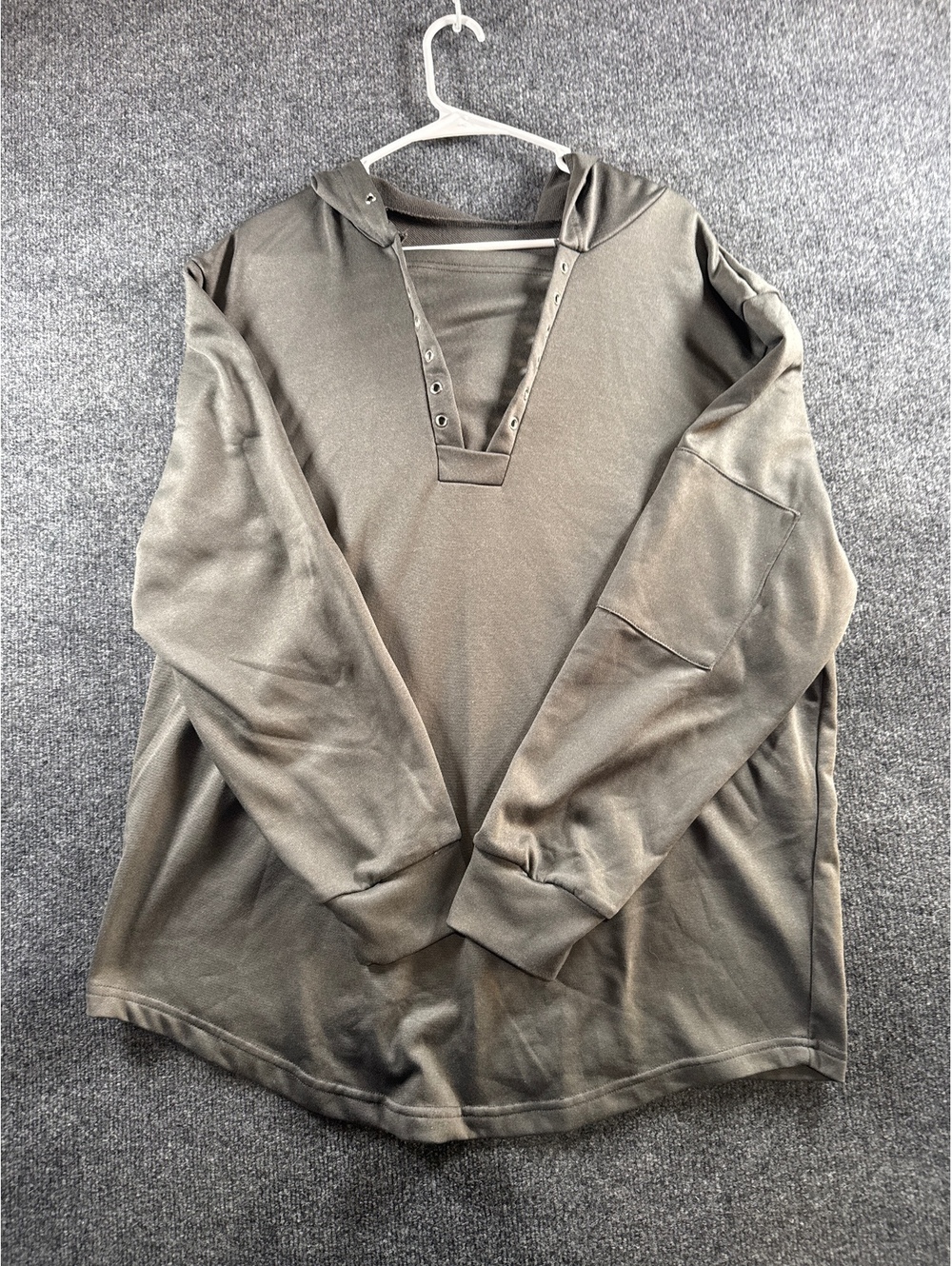 OXI Mens L Gray Hooded Henley Shirt Long Sleeve Pullover Gothic Casual Top